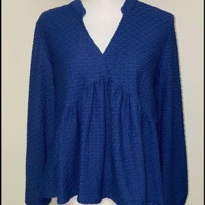 NEW babydoll style puff sleeve long sleeve blue textured top empire waist
